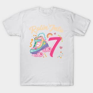 Roller Skate Groovy 7th Birthday Girls B-day Gift For Kids Girls toddlers T-Shirt